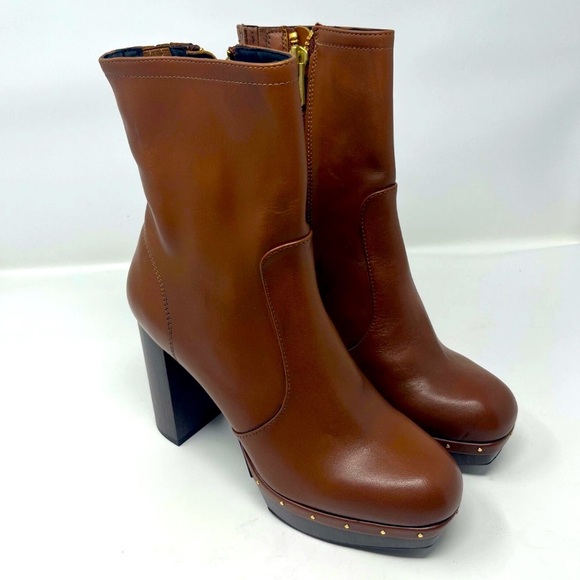 All Saints Thea Platform Zip Bootie Brown Size 5 Studs - Picture 1 of 7